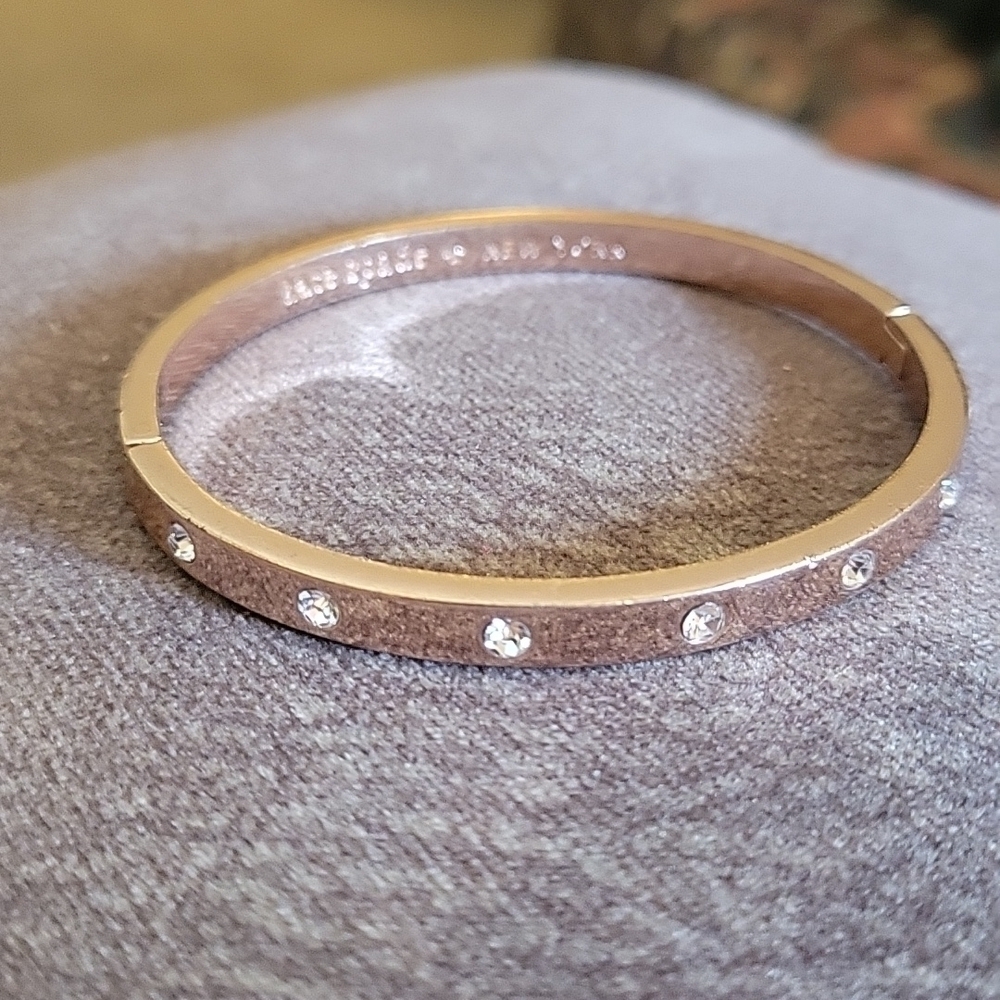 Kate SPADE Rose Goldtone Rhinestone Clamp Bangle Moto Bracelet - Picture 2 of 8